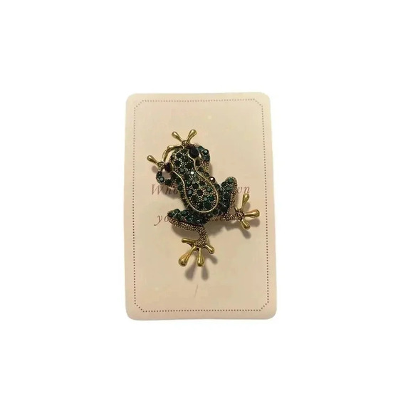 FROG BROOCH WITH GREEN SPARKER WITH GOLD PLATED - Picture 1 of 3